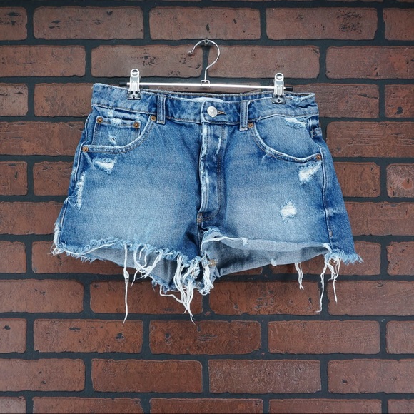 Zara Pants - ZARA Button Fly Distressed High Rise Shorts Size 6
